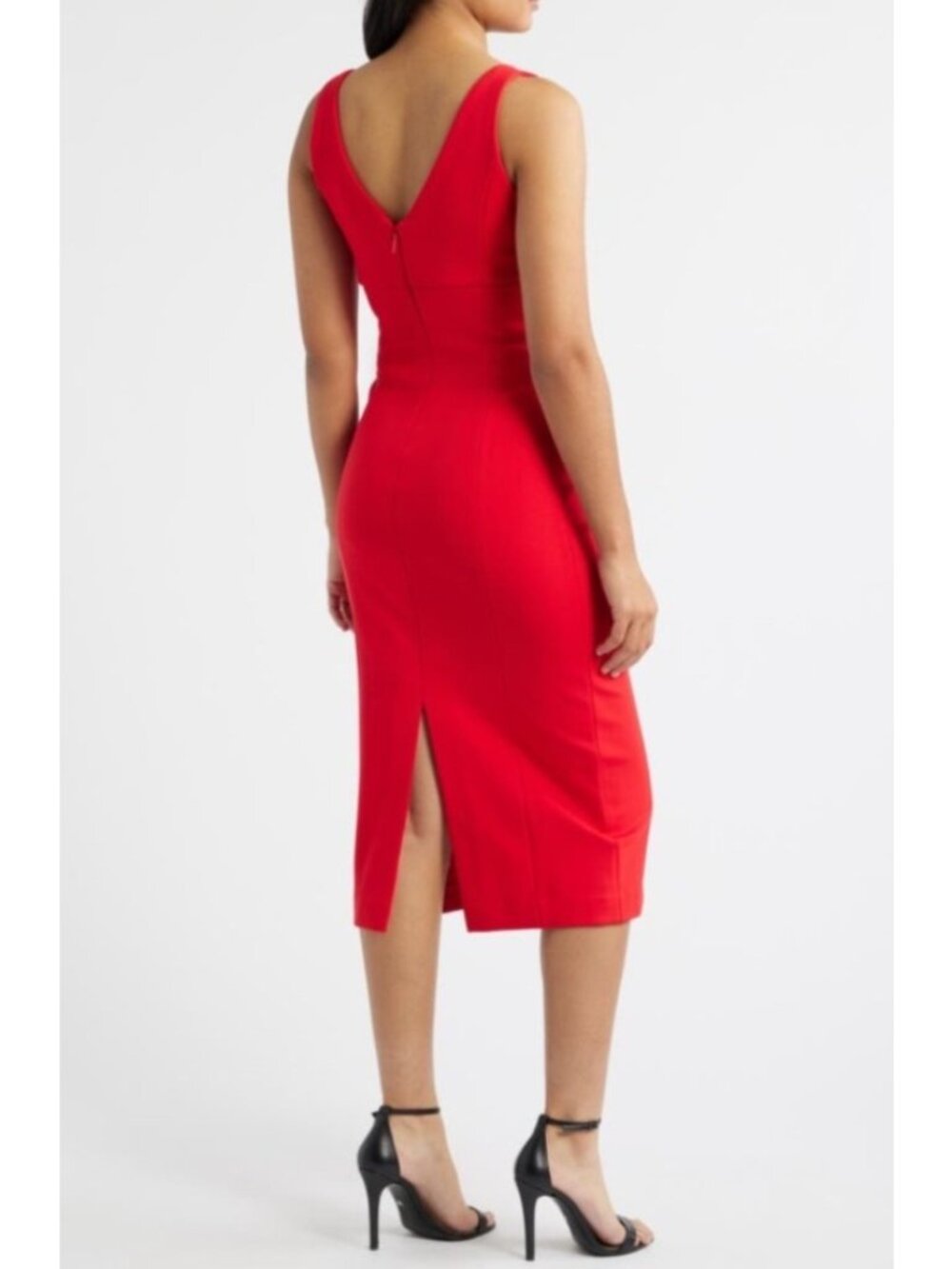 NEW Spanx SpanxShape Ponte Low V-Neck Sleeveless Midi Dress Red Stretch XS